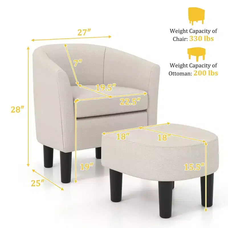 Set Poltrona a Botte Costway con Poggiapiedi Ottomano, Schienale Curvo e Cuscino di Seduta Rimovibile Grigio/Beige
