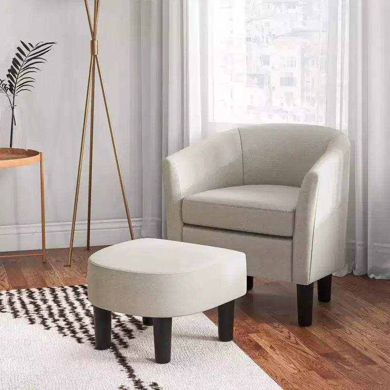 Set Poltrona a Botte Costway con Poggiapiedi Ottomano, Schienale Curvo e Cuscino di Seduta Rimovibile Grigio/Beige