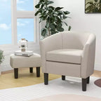 Set Poltrona a Botte Costway con Poggiapiedi Ottomano, Schienale Curvo e Cuscino di Seduta Rimovibile Grigio/Beige