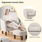 Set Poltrona a Botte Costway con Poggiapiedi Ottomano, Schienale Curvo e Cuscino di Seduta Rimovibile Grigio/Beige