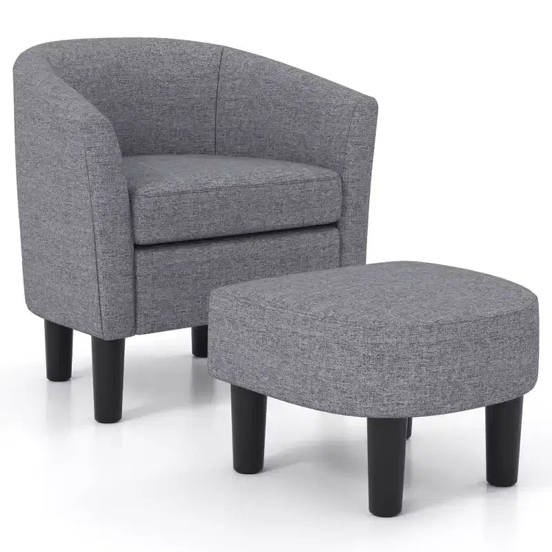 Set Poltrona a Botte Costway con Poggiapiedi Ottomano, Schienale Curvo e Cuscino di Seduta Rimovibile Grigio/Beige