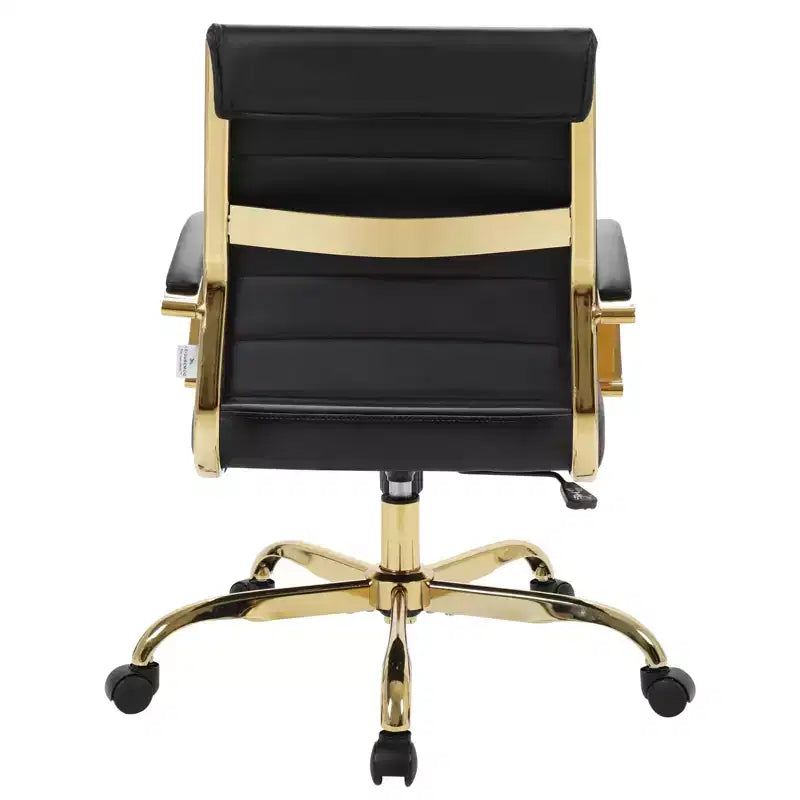 Sedia da Ufficio in Pelle LeisureMod Benmar con Dettagli Dorati, Altezza Regolabile, Base Girevole, Design Ergonomico per Ufficio Domestico, Studio o Spazio di Lavoro