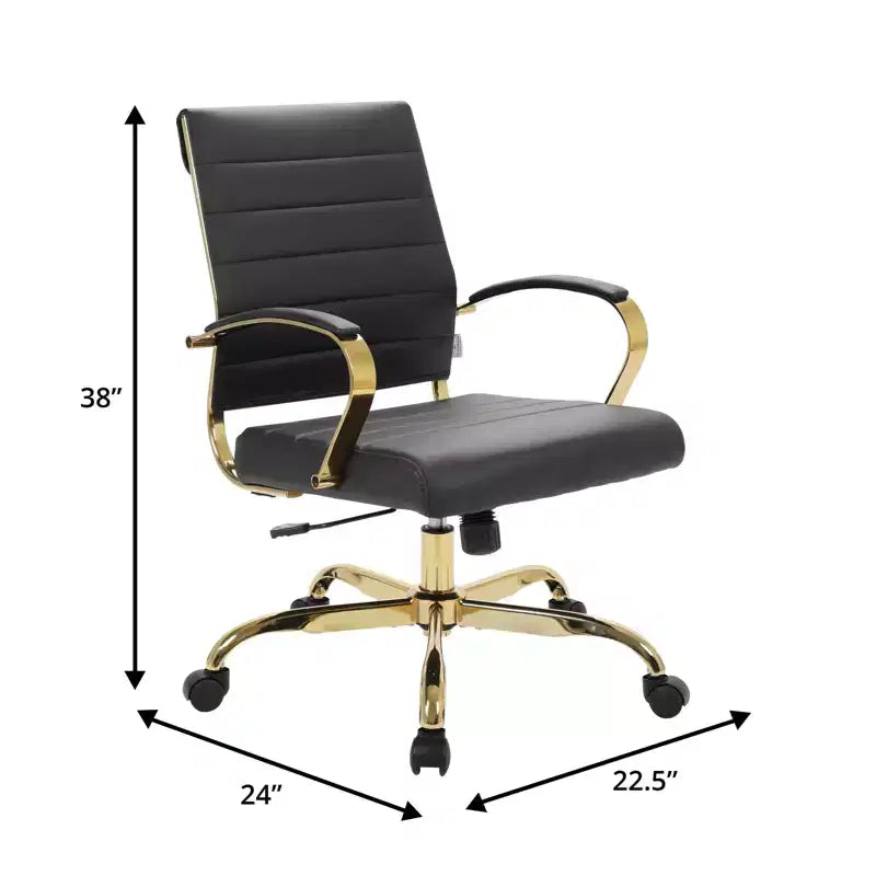 Sedia da Ufficio in Pelle LeisureMod Benmar con Dettagli Dorati, Altezza Regolabile, Base Girevole, Design Ergonomico per Ufficio Domestico, Studio o Spazio di Lavoro