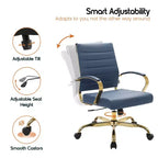 Sedia da Ufficio in Pelle LeisureMod Benmar con Dettagli Dorati, Altezza Regolabile, Base Girevole, Design Ergonomico per Ufficio Domestico, Studio o Spazio di Lavoro