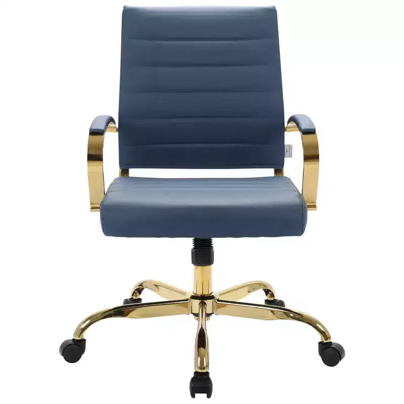 Sedia da Ufficio in Pelle LeisureMod Benmar con Dettagli Dorati, Altezza Regolabile, Base Girevole, Design Ergonomico per Ufficio Domestico, Studio o Spazio di Lavoro