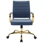 Sedia da Ufficio in Pelle LeisureMod Benmar con Dettagli Dorati, Altezza Regolabile, Base Girevole, Design Ergonomico per Ufficio Domestico, Studio o Spazio di Lavoro