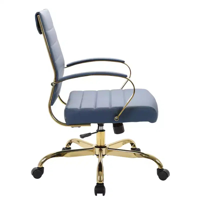 Sedia da Ufficio in Pelle LeisureMod Benmar con Dettagli Dorati, Altezza Regolabile, Base Girevole, Design Ergonomico per Ufficio Domestico, Studio o Spazio di Lavoro