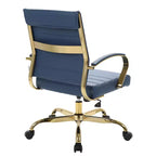 Sedia da Ufficio in Pelle LeisureMod Benmar con Dettagli Dorati, Altezza Regolabile, Base Girevole, Design Ergonomico per Ufficio Domestico, Studio o Spazio di Lavoro