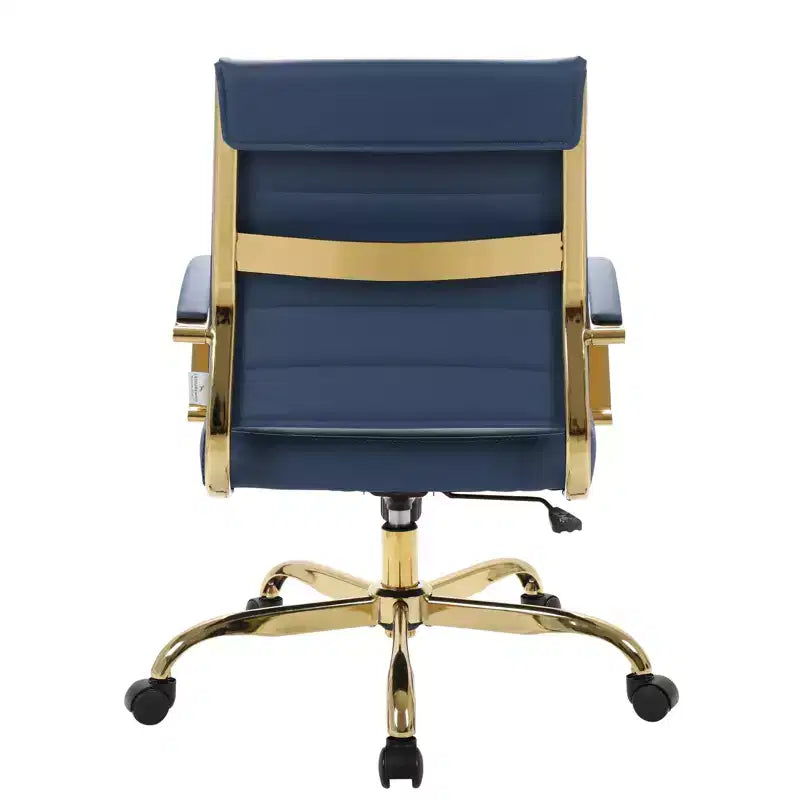 Sedia da Ufficio in Pelle LeisureMod Benmar con Dettagli Dorati, Altezza Regolabile, Base Girevole, Design Ergonomico per Ufficio Domestico, Studio o Spazio di Lavoro