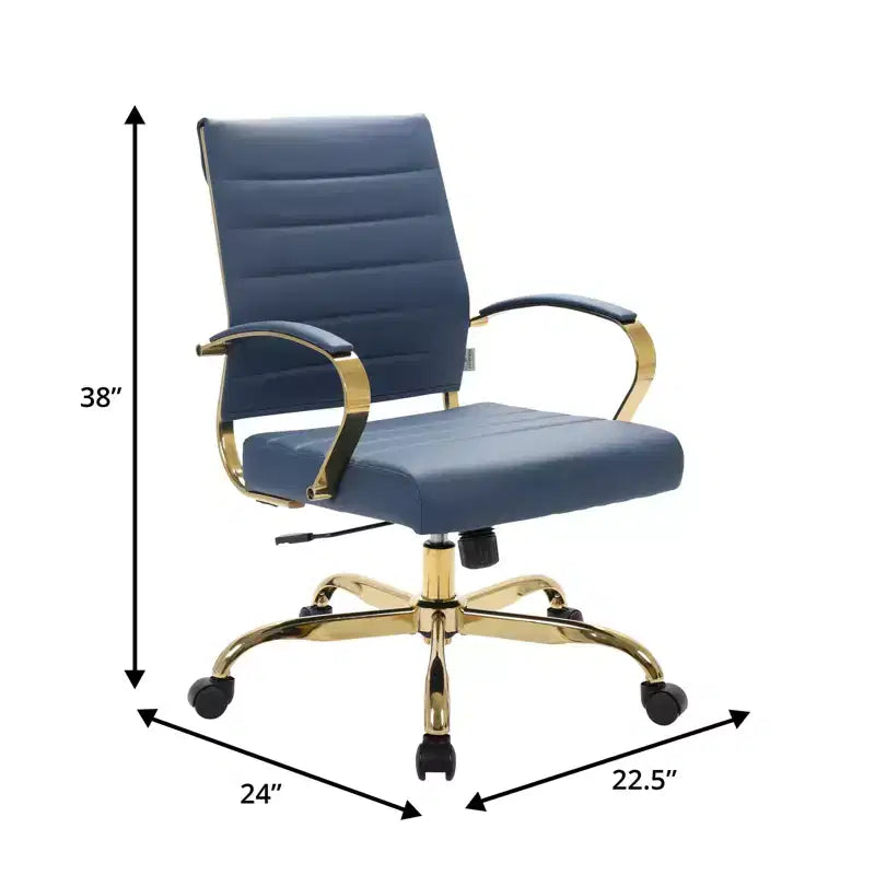 Sedia da Ufficio in Pelle LeisureMod Benmar con Dettagli Dorati, Altezza Regolabile, Base Girevole, Design Ergonomico per Ufficio Domestico, Studio o Spazio di Lavoro