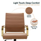 Sedia da Ufficio in Pelle LeisureMod Benmar con Dettagli Dorati, Altezza Regolabile, Base Girevole, Design Ergonomico per Ufficio Domestico, Studio o Spazio di Lavoro