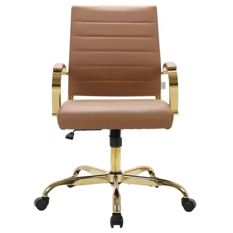 Sedia da Ufficio in Pelle LeisureMod Benmar con Dettagli Dorati, Altezza Regolabile, Base Girevole, Design Ergonomico per Ufficio Domestico, Studio o Spazio di Lavoro