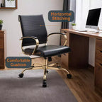 Sedia da Ufficio in Pelle LeisureMod Benmar con Dettagli Dorati, Altezza Regolabile, Base Girevole, Design Ergonomico per Ufficio Domestico, Studio o Spazio di Lavoro