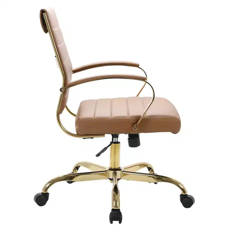 Sedia da Ufficio in Pelle LeisureMod Benmar con Dettagli Dorati, Altezza Regolabile, Base Girevole, Design Ergonomico per Ufficio Domestico, Studio o Spazio di Lavoro