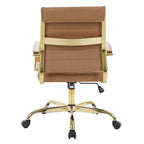 Sedia da Ufficio in Pelle LeisureMod Benmar con Dettagli Dorati, Altezza Regolabile, Base Girevole, Design Ergonomico per Ufficio Domestico, Studio o Spazio di Lavoro