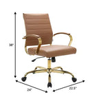 Sedia da Ufficio in Pelle LeisureMod Benmar con Dettagli Dorati, Altezza Regolabile, Base Girevole, Design Ergonomico per Ufficio Domestico, Studio o Spazio di Lavoro