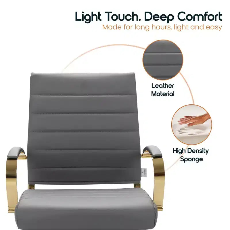 Sedia da Ufficio in Pelle LeisureMod Benmar con Dettagli Dorati, Altezza Regolabile, Base Girevole, Design Ergonomico per Ufficio Domestico, Studio o Spazio di Lavoro