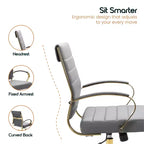 Sedia da Ufficio in Pelle LeisureMod Benmar con Dettagli Dorati, Altezza Regolabile, Base Girevole, Design Ergonomico per Ufficio Domestico, Studio o Spazio di Lavoro