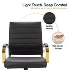 Sedia da Ufficio in Pelle LeisureMod Benmar con Dettagli Dorati, Altezza Regolabile, Base Girevole, Design Ergonomico per Ufficio Domestico, Studio o Spazio di Lavoro