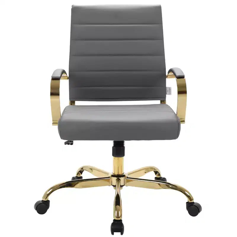 Sedia da Ufficio in Pelle LeisureMod Benmar con Dettagli Dorati, Altezza Regolabile, Base Girevole, Design Ergonomico per Ufficio Domestico, Studio o Spazio di Lavoro