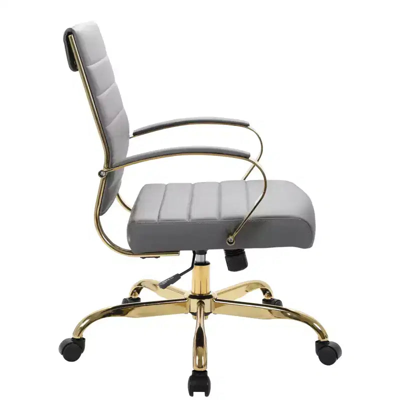 Sedia da Ufficio in Pelle LeisureMod Benmar con Dettagli Dorati, Altezza Regolabile, Base Girevole, Design Ergonomico per Ufficio Domestico, Studio o Spazio di Lavoro