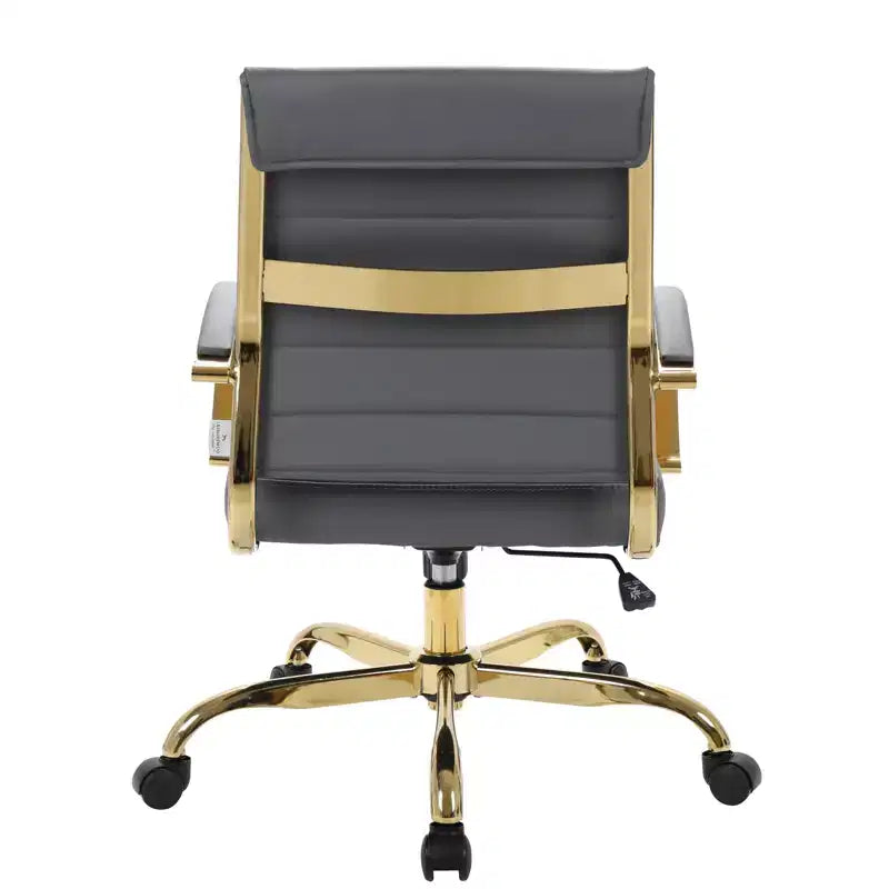 Sedia da Ufficio in Pelle LeisureMod Benmar con Dettagli Dorati, Altezza Regolabile, Base Girevole, Design Ergonomico per Ufficio Domestico, Studio o Spazio di Lavoro