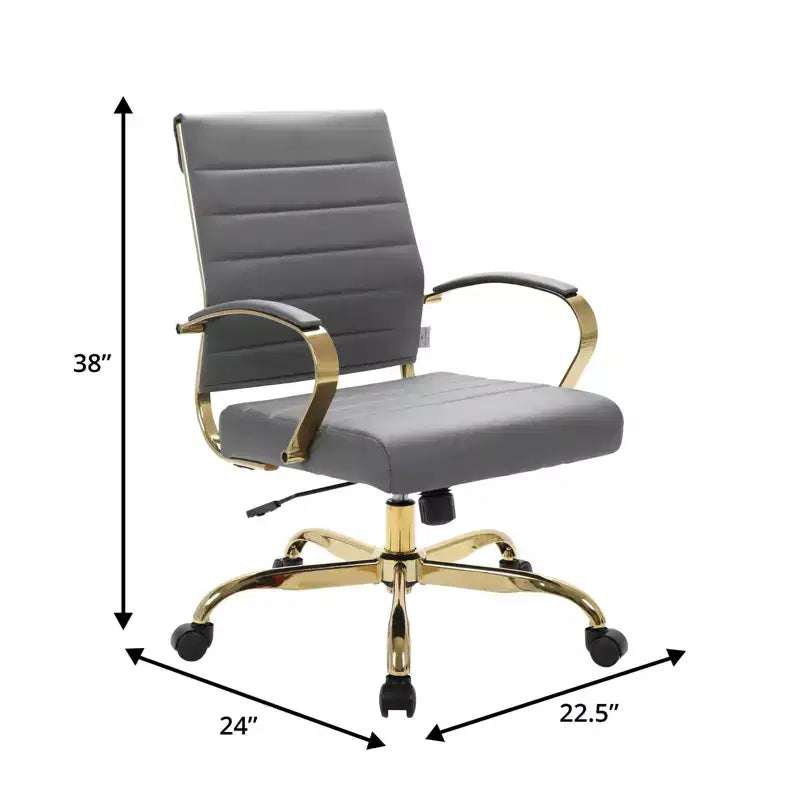 Sedia da Ufficio in Pelle LeisureMod Benmar con Dettagli Dorati, Altezza Regolabile, Base Girevole, Design Ergonomico per Ufficio Domestico, Studio o Spazio di Lavoro