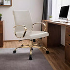 Sedia da Ufficio in Pelle LeisureMod Benmar con Dettagli Dorati, Altezza Regolabile, Base Girevole, Design Ergonomico per Ufficio Domestico, Studio o Spazio di Lavoro
