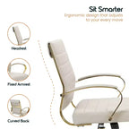 Sedia da Ufficio in Pelle LeisureMod Benmar con Dettagli Dorati, Altezza Regolabile, Base Girevole, Design Ergonomico per Ufficio Domestico, Studio o Spazio di Lavoro