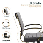 Sedia da Ufficio in Pelle LeisureMod Benmar con Dettagli Dorati, Altezza Regolabile, Base Girevole, Design Ergonomico per Ufficio Domestico, Studio o Spazio di Lavoro