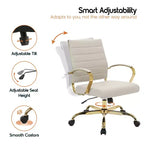 Sedia da Ufficio in Pelle LeisureMod Benmar con Dettagli Dorati, Altezza Regolabile, Base Girevole, Design Ergonomico per Ufficio Domestico, Studio o Spazio di Lavoro