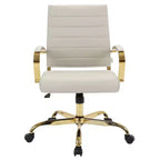 Sedia da Ufficio in Pelle LeisureMod Benmar con Dettagli Dorati, Altezza Regolabile, Base Girevole, Design Ergonomico per Ufficio Domestico, Studio o Spazio di Lavoro