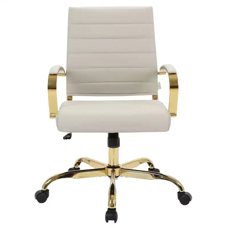 Sedia da Ufficio in Pelle LeisureMod Benmar con Dettagli Dorati, Altezza Regolabile, Base Girevole, Design Ergonomico per Ufficio Domestico, Studio o Spazio di Lavoro
