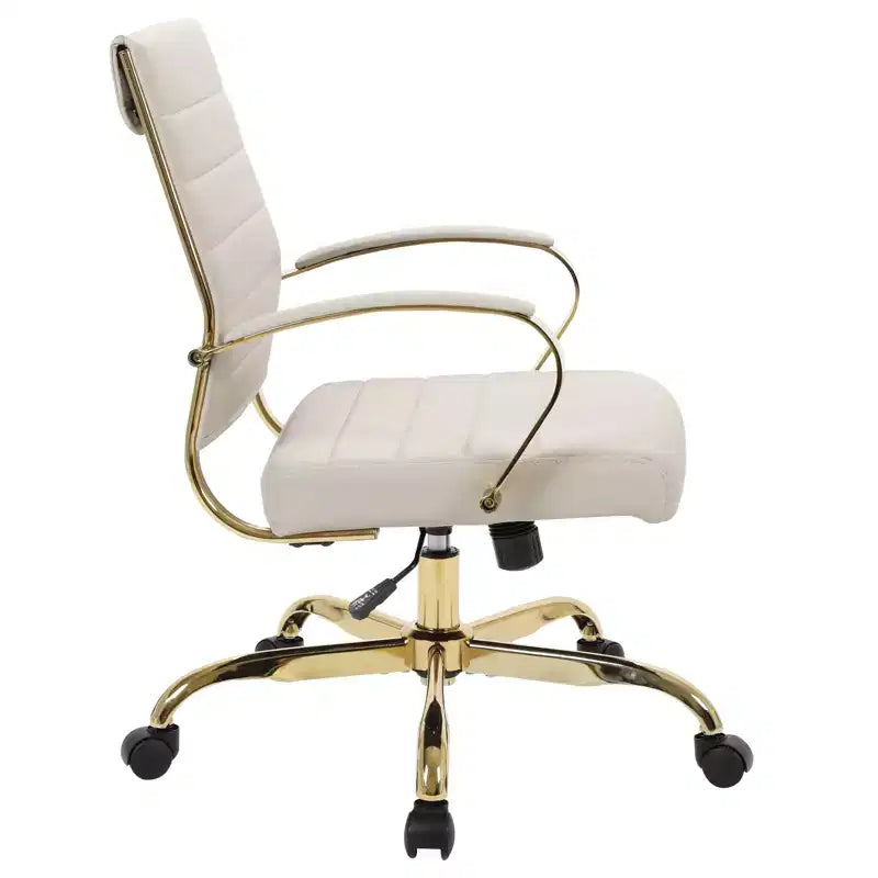 Sedia da Ufficio in Pelle LeisureMod Benmar con Dettagli Dorati, Altezza Regolabile, Base Girevole, Design Ergonomico per Ufficio Domestico, Studio o Spazio di Lavoro