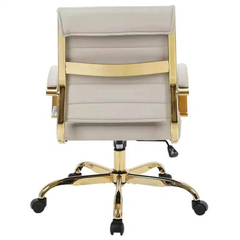 Sedia da Ufficio in Pelle LeisureMod Benmar con Dettagli Dorati, Altezza Regolabile, Base Girevole, Design Ergonomico per Ufficio Domestico, Studio o Spazio di Lavoro