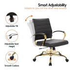 Sedia da Ufficio in Pelle LeisureMod Benmar con Dettagli Dorati, Altezza Regolabile, Base Girevole, Design Ergonomico per Ufficio Domestico, Studio o Spazio di Lavoro