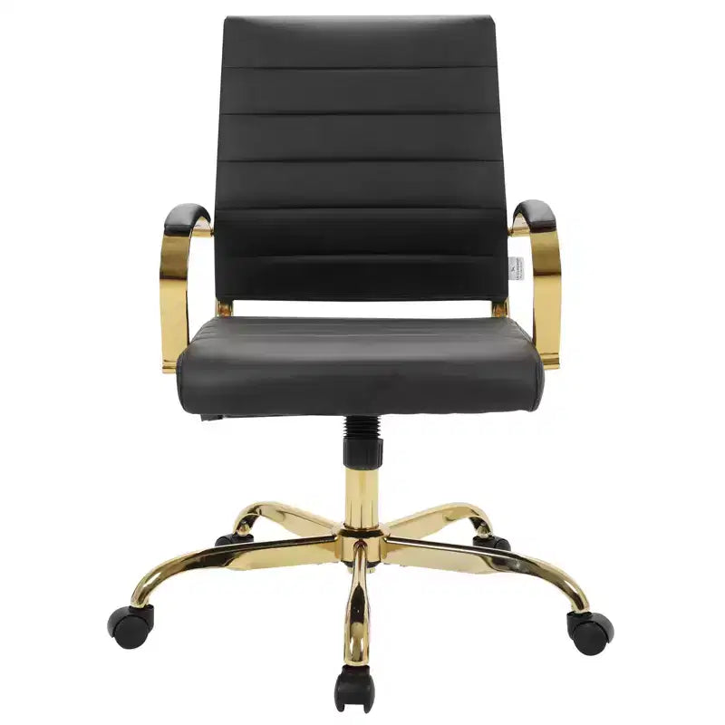Sedia da Ufficio in Pelle LeisureMod Benmar con Dettagli Dorati, Altezza Regolabile, Base Girevole, Design Ergonomico per Ufficio Domestico, Studio o Spazio di Lavoro