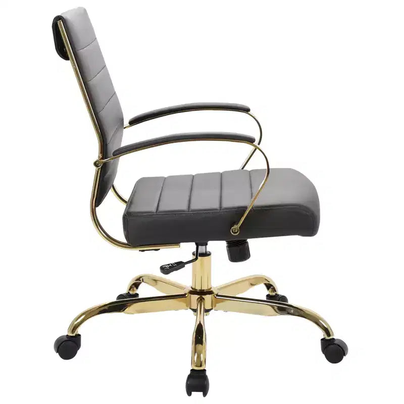 Sedia da Ufficio in Pelle LeisureMod Benmar con Dettagli Dorati, Altezza Regolabile, Base Girevole, Design Ergonomico per Ufficio Domestico, Studio o Spazio di Lavoro