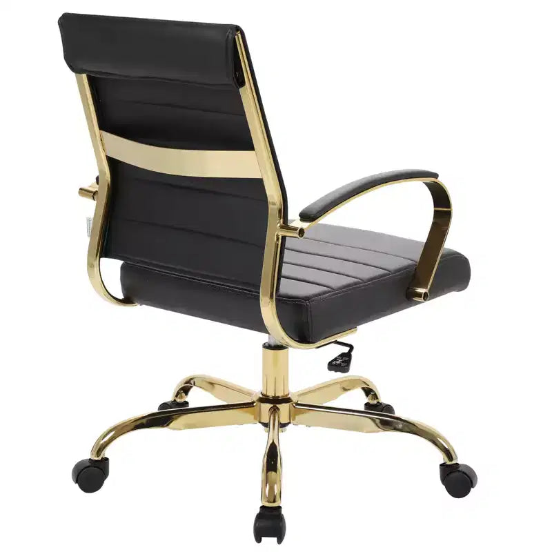 Sedia da Ufficio in Pelle LeisureMod Benmar con Dettagli Dorati, Altezza Regolabile, Base Girevole, Design Ergonomico per Ufficio Domestico, Studio o Spazio di Lavoro