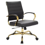 LeisureMod Benmar Leather Office Chair with Gold Accents, Adjustable Height, Swivel Base, Ergonomic Design for Home Office, Study, or Workspace