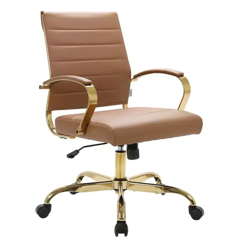 Sedia da Ufficio in Pelle LeisureMod Benmar con Dettagli Dorati, Altezza Regolabile, Base Girevole, Design Ergonomico per Ufficio Domestico, Studio o Spazio di Lavoro