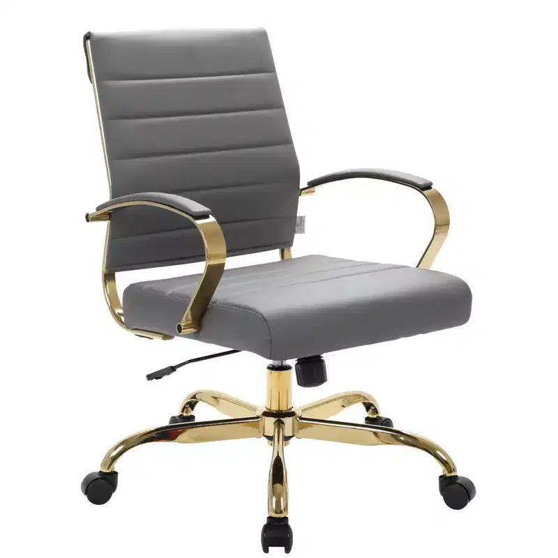 Sedia da Ufficio in Pelle LeisureMod Benmar con Dettagli Dorati, Altezza Regolabile, Base Girevole, Design Ergonomico per Ufficio Domestico, Studio o Spazio di Lavoro