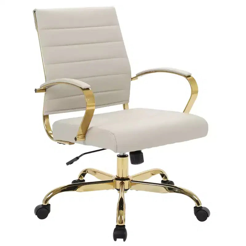 Sedia da Ufficio in Pelle LeisureMod Benmar con Dettagli Dorati, Altezza Regolabile, Base Girevole, Design Ergonomico per Ufficio Domestico, Studio o Spazio di Lavoro