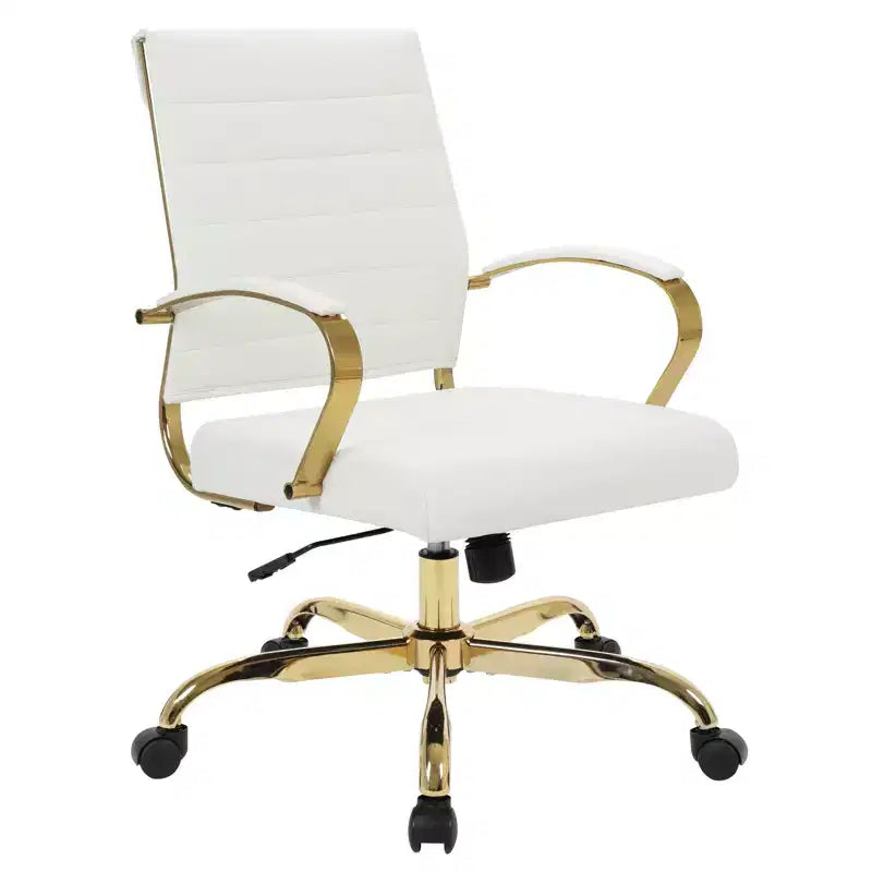 Sedia da Ufficio in Pelle LeisureMod Benmar con Dettagli Dorati, Altezza Regolabile, Base Girevole, Design Ergonomico per Ufficio Domestico, Studio o Spazio di Lavoro