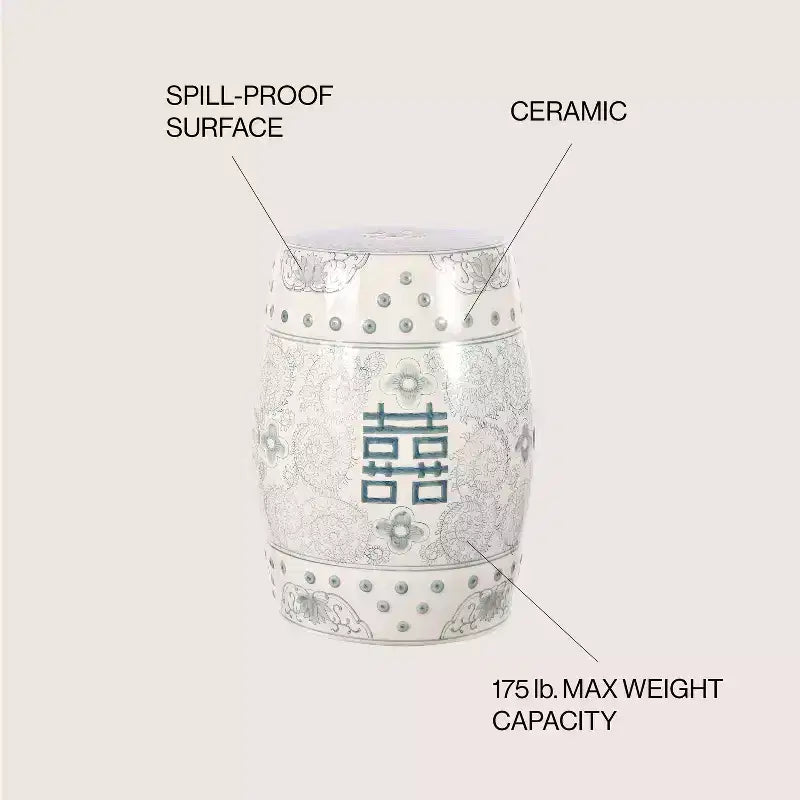 JONATHAN Y Double Happiness Sgabello da giardino/tavolino in ceramica Chinoiserie 18