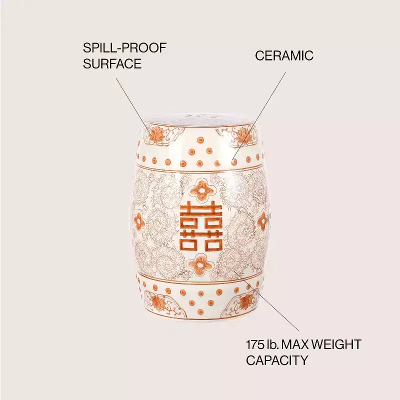 JONATHAN Y Double Happiness Sgabello da giardino/tavolino in ceramica Chinoiserie 18