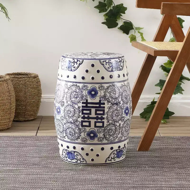 JONATHAN Y Double Happiness Sgabello da giardino/tavolino in ceramica Chinoiserie 18