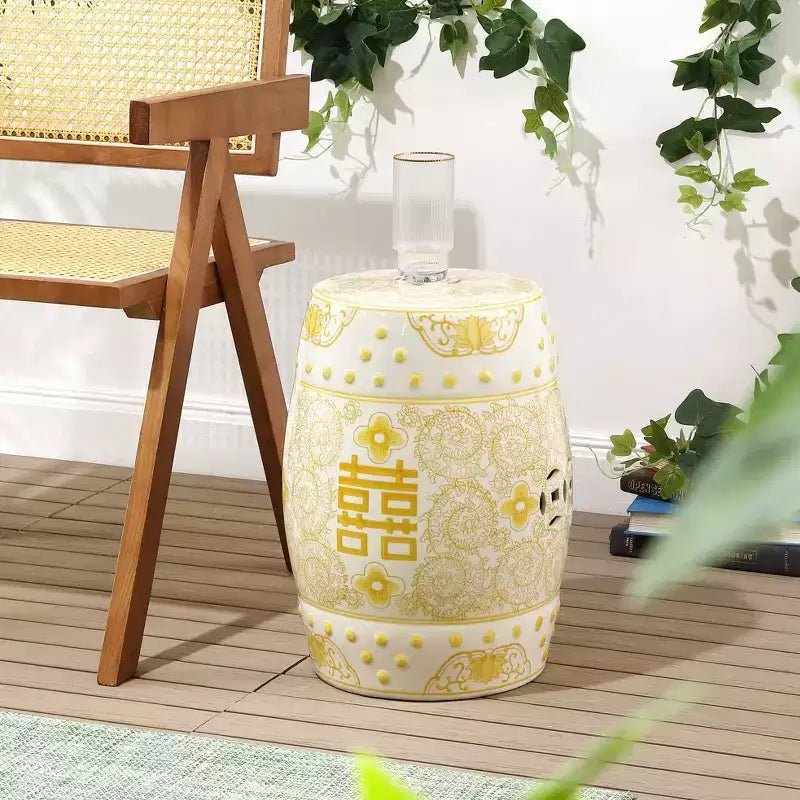 JONATHAN Y Double Happiness Sgabello da giardino/tavolino in ceramica Chinoiserie 18