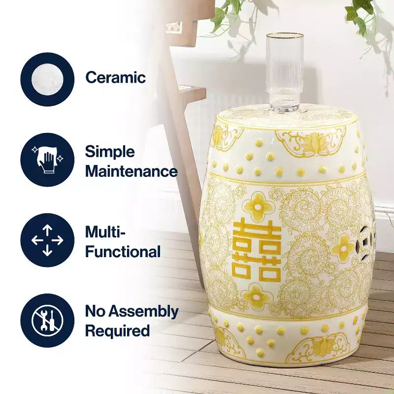 JONATHAN Y Double Happiness Sgabello da giardino/tavolino in ceramica Chinoiserie 18