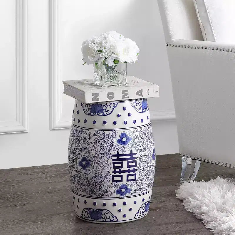 JONATHAN Y Double Happiness Sgabello da giardino/tavolino in ceramica Chinoiserie 18